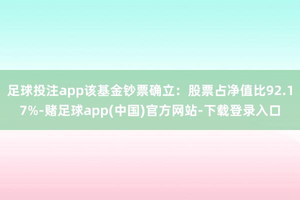 足球投注app该基金钞票确立：股票占净值比92.17%-赌足球app(中国)官方网站-下载登录入口
